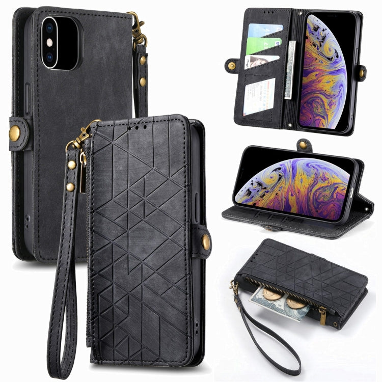 Portafoglio con cerniera geometrica Portafoglio in pelle con fibbia laterale, For iPhone XS Max, For iPhone 7 Plus / 8 Plus, For iPhone 6 Plus / 6s Plus, For iPhone 6 / 6s
