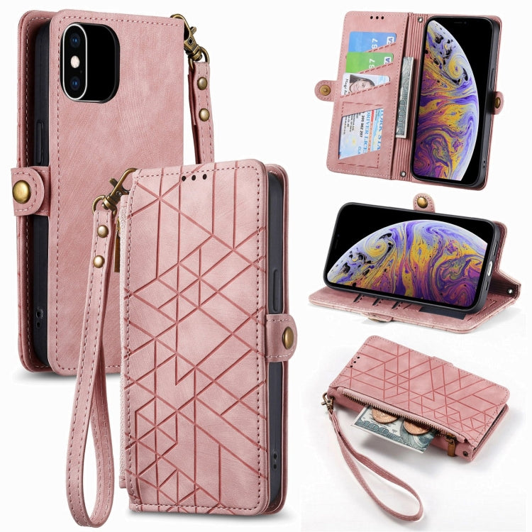 Portafoglio con cerniera geometrica Portafoglio in pelle con fibbia laterale, For iPhone XS Max, For iPhone 7 Plus / 8 Plus, For iPhone 6 Plus / 6s Plus, For iPhone 6 / 6s