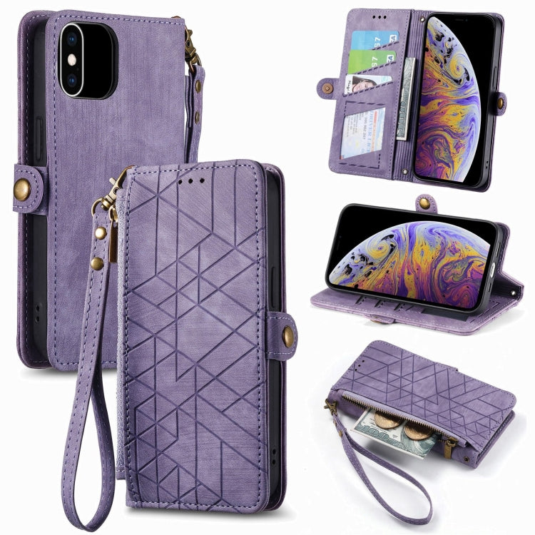 Portafoglio con cerniera geometrica Portafoglio in pelle con fibbia laterale, For iPhone XS Max, For iPhone 7 Plus / 8 Plus, For iPhone 6 Plus / 6s Plus, For iPhone 6 / 6s