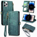Custodia portafoglio in pelle con cerniera per iPhone 14 e 15