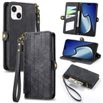 Custodia portafoglio in pelle con cerniera per iPhone 14 e 15