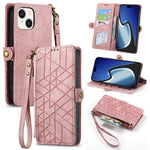 Custodia portafoglio in pelle con cerniera per iPhone 14 e 15