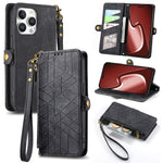 Custodia portafoglio in pelle con cerniera per iPhone 15 e 16