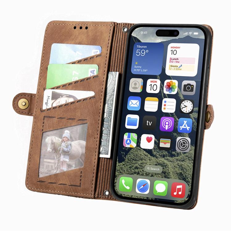 Custodia portafoglio in pelle con cerniera per iPhone 16