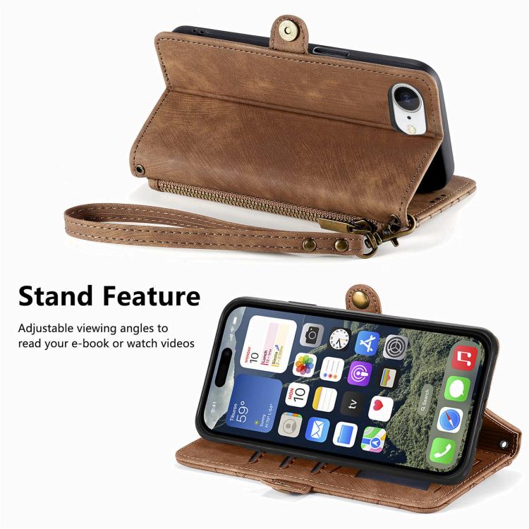 Custodia portafoglio in pelle con cerniera per iPhone 16