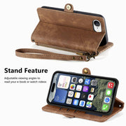 Portafoglio in pelle con cerniera per iPhone 16