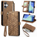 Custodia portafoglio in pelle con cerniera per iPhone 16