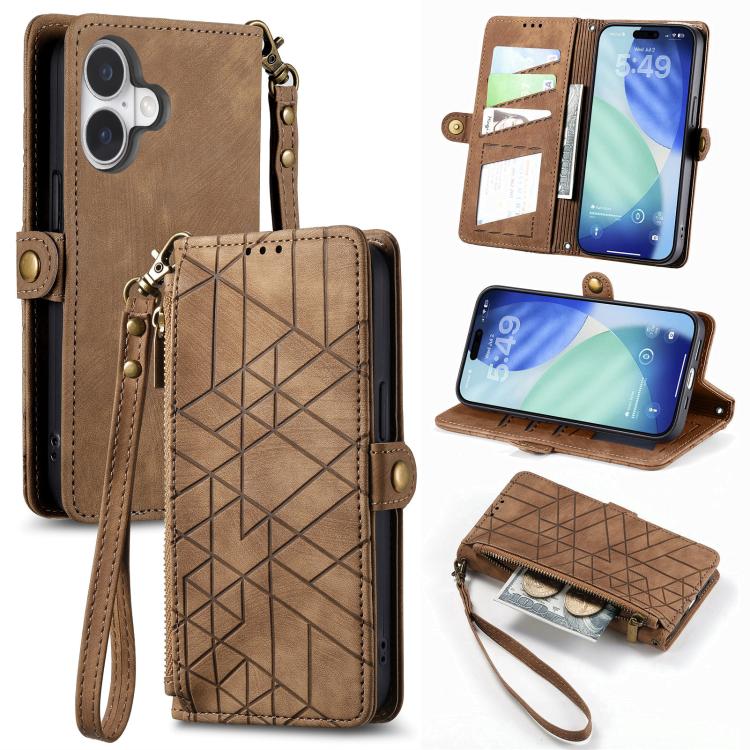 Custodia portafoglio in pelle con cerniera per iPhone 16