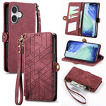 Custodia portafoglio in pelle con cerniera per iPhone 16