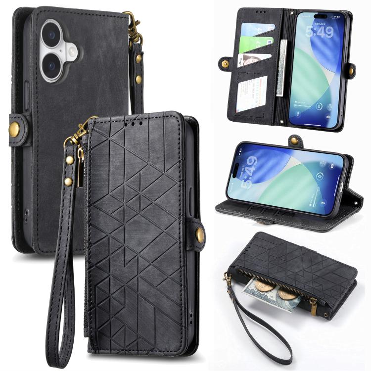 Custodia portafoglio in pelle con cerniera per iPhone 16
