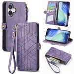 Custodia portafoglio in pelle con cerniera per iPhone 16