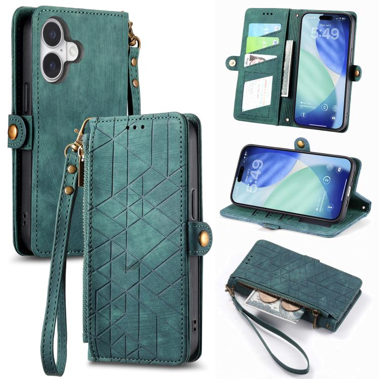 Custodia portafoglio in pelle con cerniera per iPhone 16