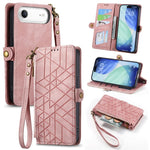 Custodia portafoglio in pelle con cerniera per iPhone 15 e 16