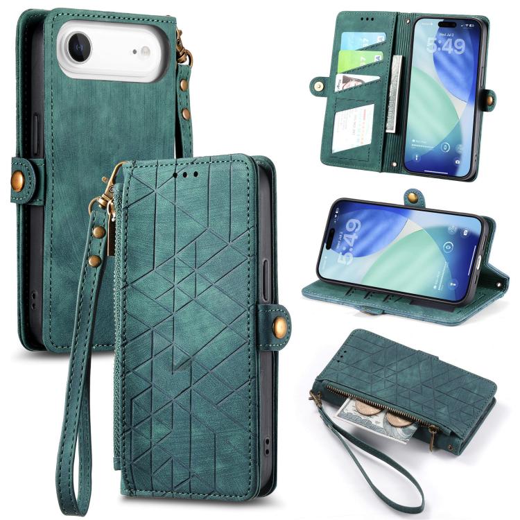 Custodia portafoglio in pelle con cerniera per iPhone 15 e 16