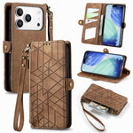 Custodia portafoglio in pelle con cerniera per iPhone 16