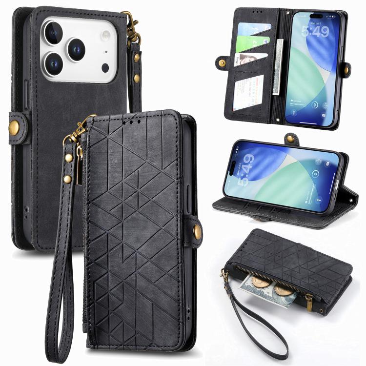 Custodia portafoglio in pelle con cerniera per iPhone 16