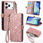 Custodia portafoglio in pelle con cerniera per iPhone 16