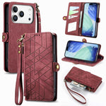 Custodia portafoglio in pelle con cerniera per iPhone 16