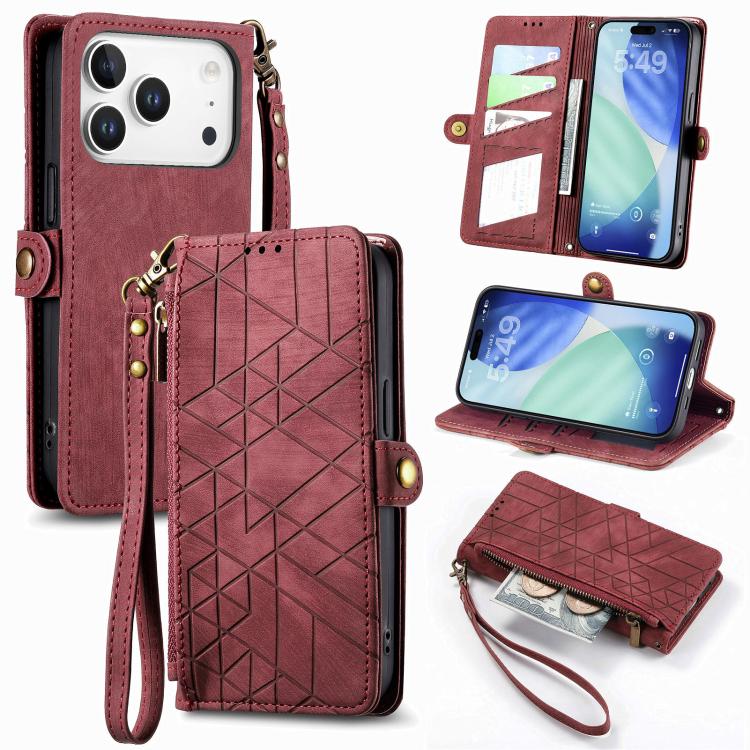 Custodia portafoglio in pelle con cerniera per iPhone 16