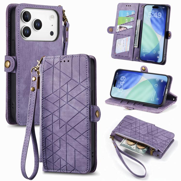 Custodia portafoglio in pelle con cerniera per iPhone 16