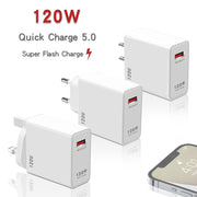 Caricabatterie di ricarica super veloce USB da 120 W adatto per Xiaomi 12/12 Pro e Huawei / vivo, EU Plug, US Plug, UK Plug