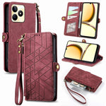 Portafoglio con cerniera geometrica Portafoglio in pelle con fibbia laterale, For Realme 14 Pro+, For Realme Note 50, For Realme C53, For Realme 11 5G