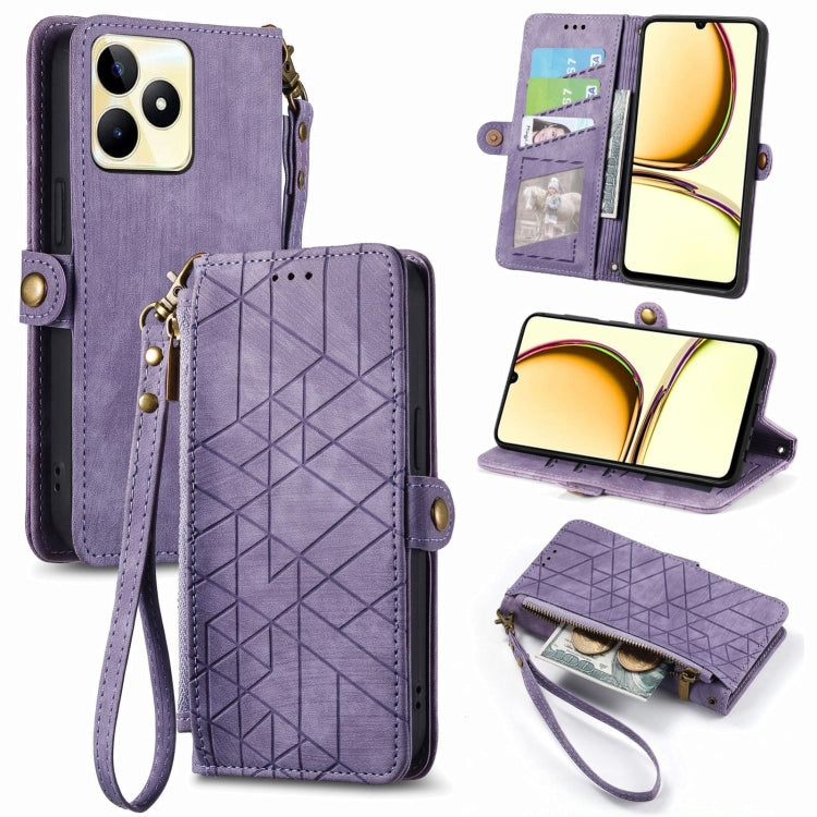 Portafoglio con cerniera geometrica Portafoglio in pelle con fibbia laterale, For Realme 14 Pro+, For Realme Note 50, For Realme C53, For Realme 11 5G