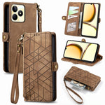 Portafoglio con cerniera geometrica Portafoglio in pelle con fibbia laterale, For Realme 14 Pro+, For Realme Note 50, For Realme C53, For Realme 11 5G