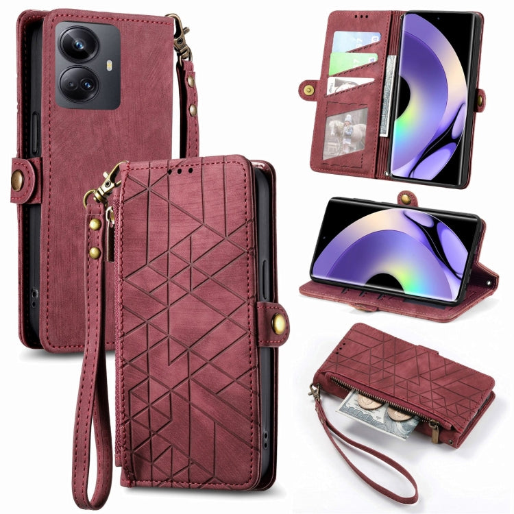 Portafoglio con cerniera geometrica Portafoglio in pelle con fibbia laterale, For Realme GT 3 5G, For Realme GT NEO 5, For Realme 10 Pro, For Realme 10 Pro+