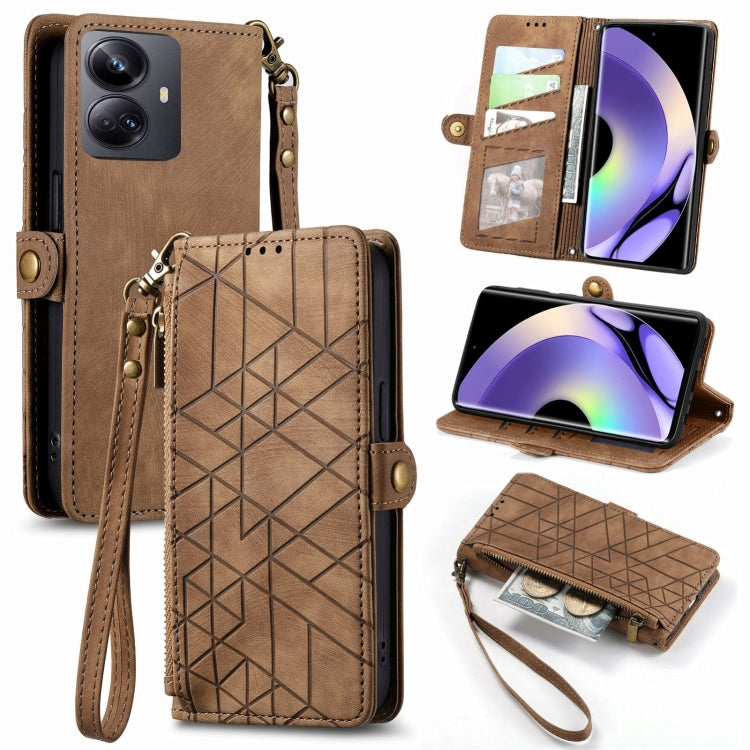 Portafoglio con cerniera geometrica Portafoglio in pelle con fibbia laterale, For Realme GT 3 5G, For Realme GT NEO 5, For Realme 10 Pro, For Realme 10 Pro+