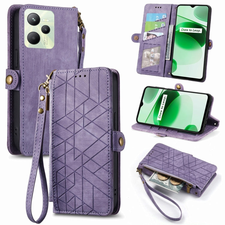 Portafoglio con cerniera geometrica Portafoglio in pelle con fibbia laterale, For Realme 9i 5G, For Realme C30, For Realme C31, For Realme C35