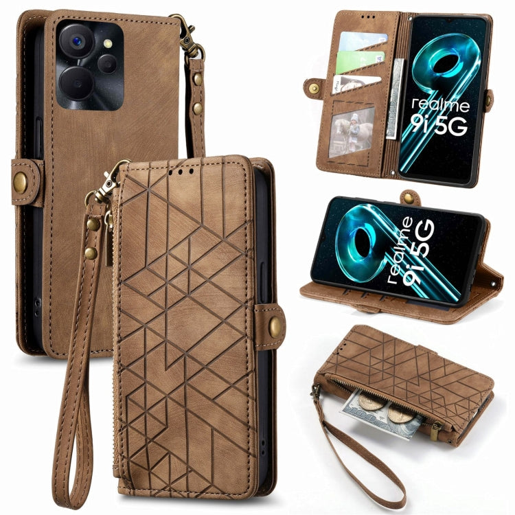 Portafoglio con cerniera geometrica Portafoglio in pelle con fibbia laterale, For Realme 9i 5G, For Realme C30, For Realme C31, For Realme C35