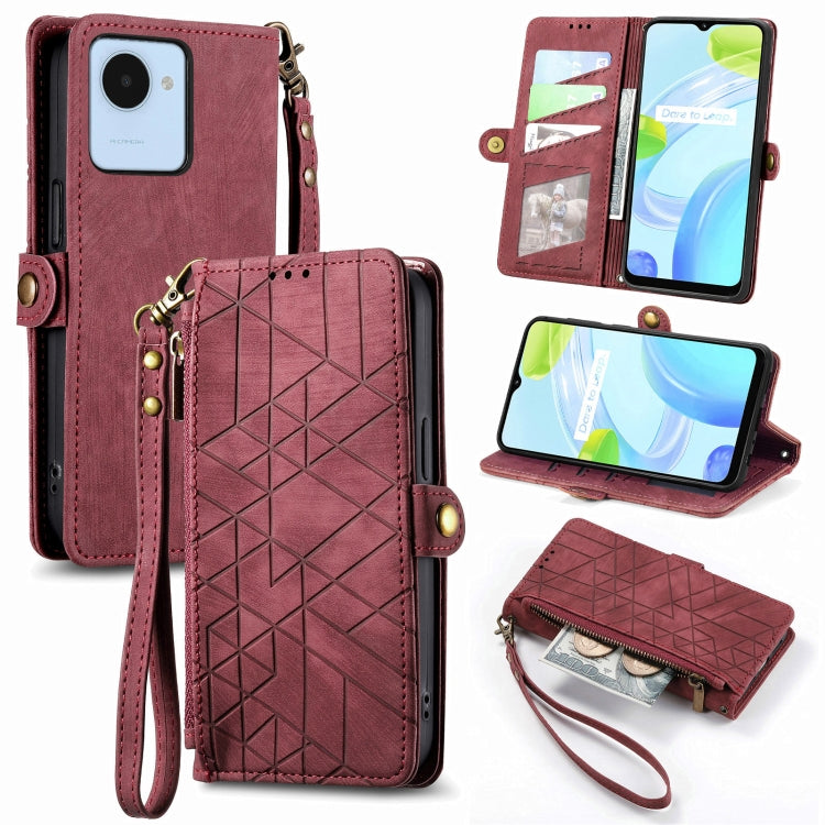 Portafoglio con cerniera geometrica Portafoglio in pelle con fibbia laterale, For Realme 9i 5G, For Realme C30, For Realme C31, For Realme C35