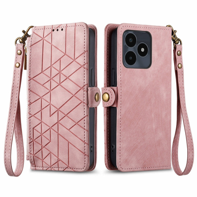 Portafoglio con cerniera geometrica Portafoglio in pelle con fibbia laterale, For Realme 14 Pro+, For Realme Note 50, For Realme C53, For Realme 11 5G