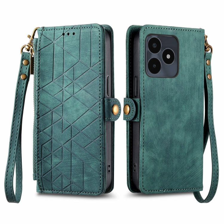 Portafoglio con cerniera geometrica Portafoglio in pelle con fibbia laterale, For Realme 14 Pro+, For Realme Note 50, For Realme C53, For Realme 11 5G