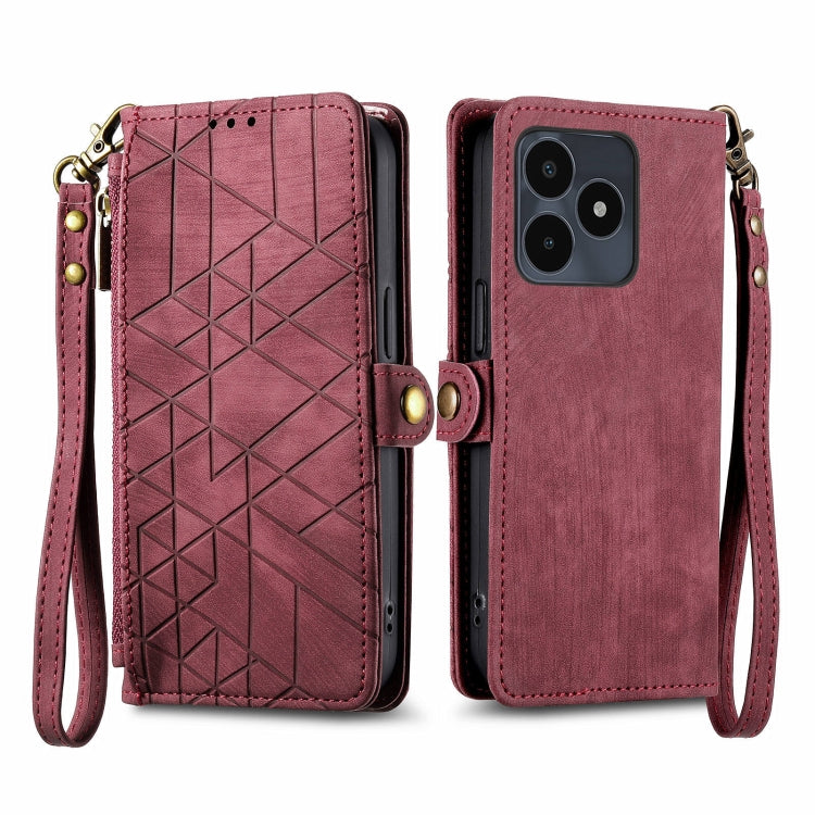 Portafoglio con cerniera geometrica Portafoglio in pelle con fibbia laterale, For Realme 14 Pro+, For Realme Note 50, For Realme C53, For Realme 11 5G