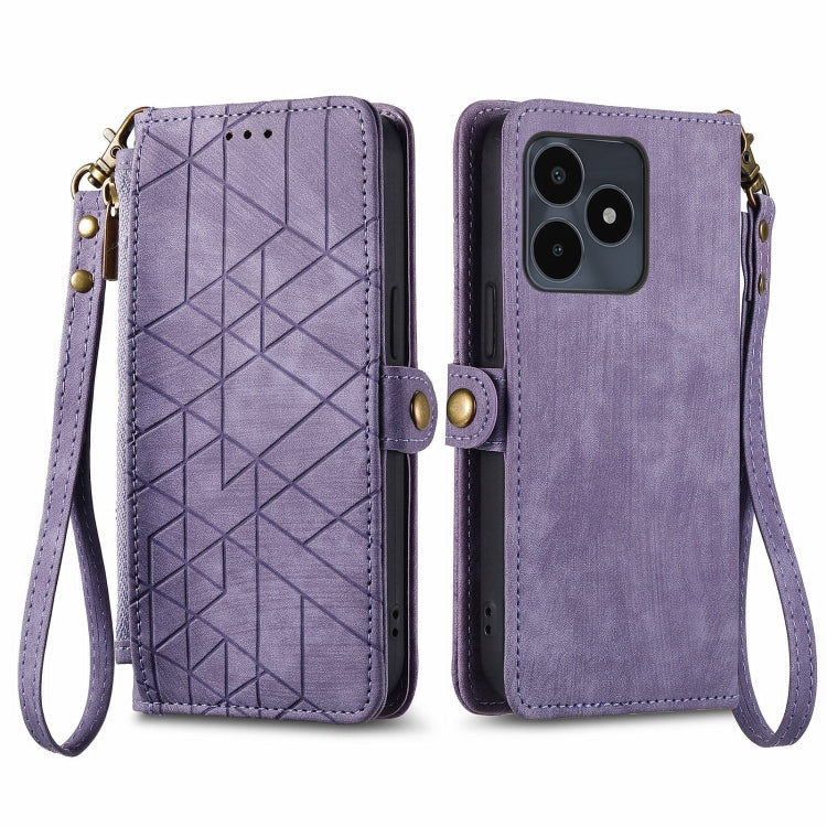 Portafoglio con cerniera geometrica Portafoglio in pelle con fibbia laterale, For Realme 14 Pro+, For Realme Note 50, For Realme C53, For Realme 11 5G