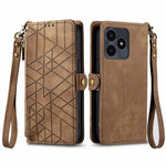 Portafoglio con cerniera geometrica Portafoglio in pelle con fibbia laterale, For Realme 14 Pro+, For Realme Note 50, For Realme C53, For Realme 11 5G