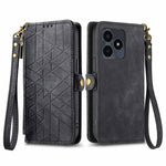 Portafoglio con cerniera geometrica Portafoglio in pelle con fibbia laterale, For Realme 14 Pro+, For Realme Note 50, For Realme C53, For Realme 11 5G