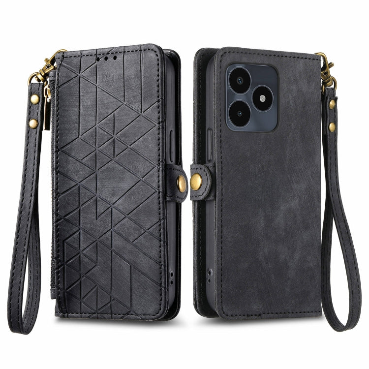 Portafoglio con cerniera geometrica Portafoglio in pelle con fibbia laterale, For Realme 14 Pro+, For Realme Note 50, For Realme C53, For Realme 11 5G