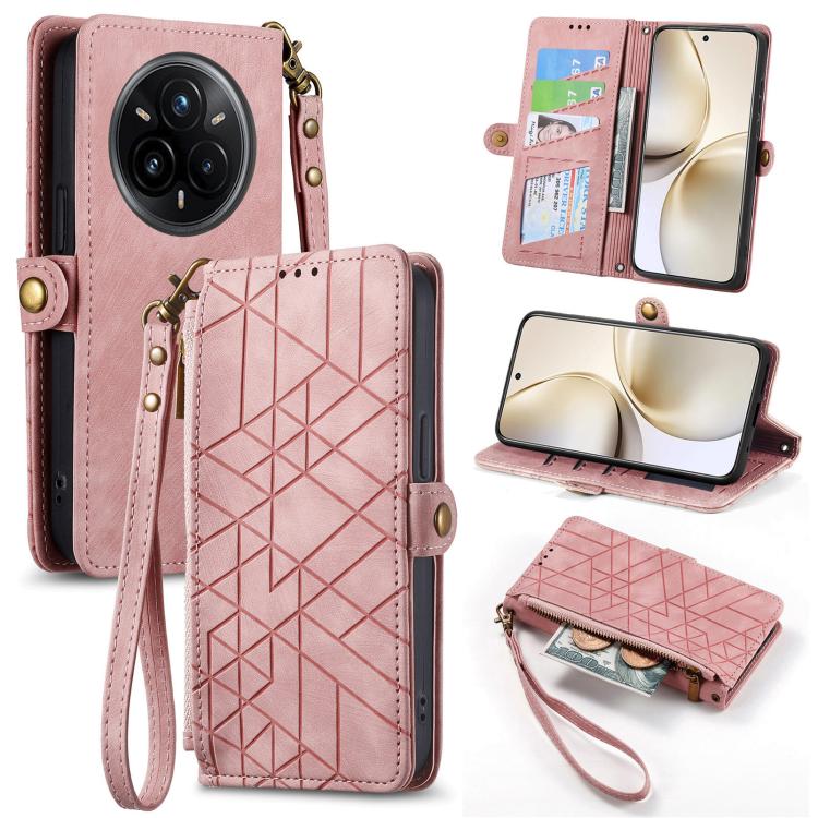 Portafoglio con cerniera geometrica Portafoglio in pelle con fibbia laterale, For Realme 14 Pro+, For Realme Note 50, For Realme C53, For Realme 11 5G