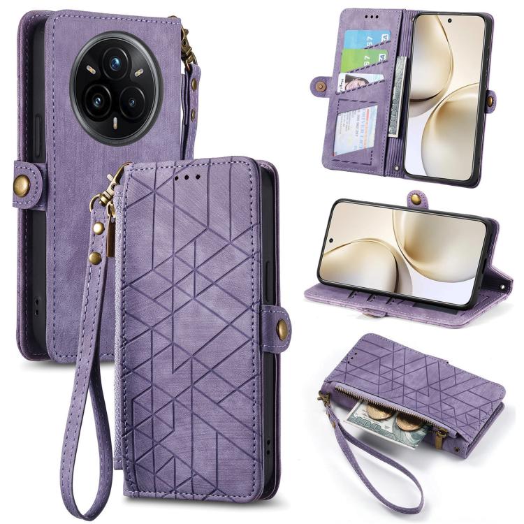Portafoglio con cerniera geometrica Portafoglio in pelle con fibbia laterale, For Realme 14 Pro+, For Realme Note 50, For Realme C53, For Realme 11 5G