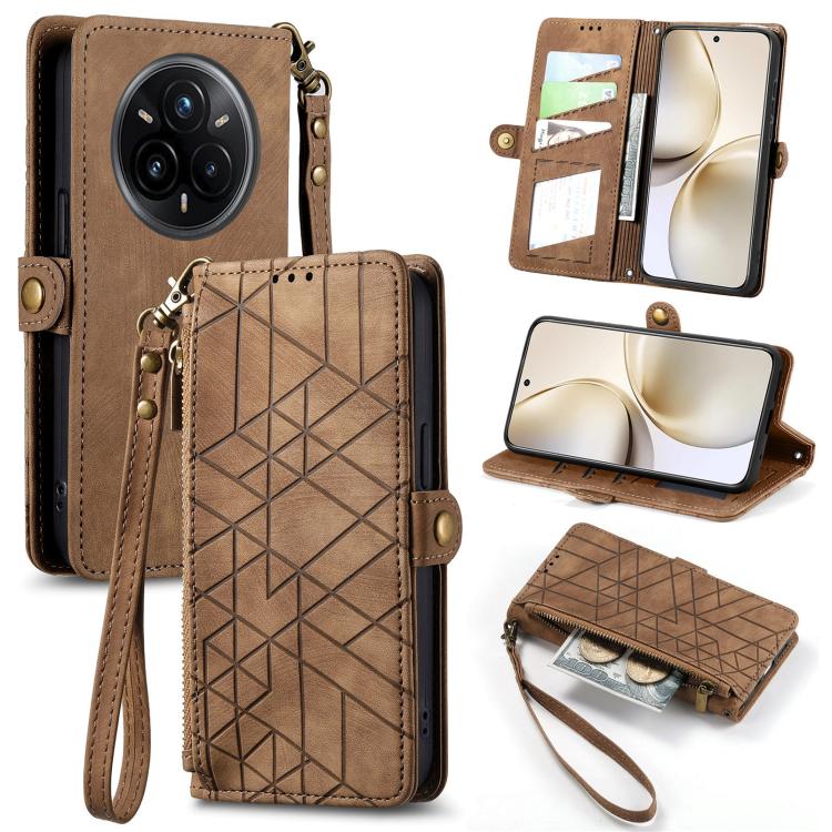 Portafoglio con cerniera geometrica Portafoglio in pelle con fibbia laterale, For Realme 14 Pro+, For Realme Note 50, For Realme C53, For Realme 11 5G