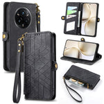 Portafoglio con cerniera geometrica Portafoglio in pelle con fibbia laterale, For Realme 14 Pro+, For Realme Note 50, For Realme C53, For Realme 11 5G