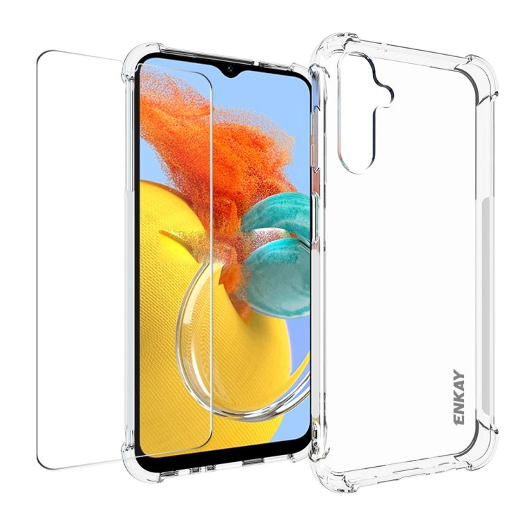 ENKAY Custodia per telefono antiurto in TPU trasparente con pellicola in vetro, For Smausng Galaxy M54, For Samsung Galaxy A25 5G, For Smausng Galaxy M14, For Samsung Galaxy S23 FE 5G, For Smausng Galaxy A24 5G, For Smausng Galaxy A34 5G               ...