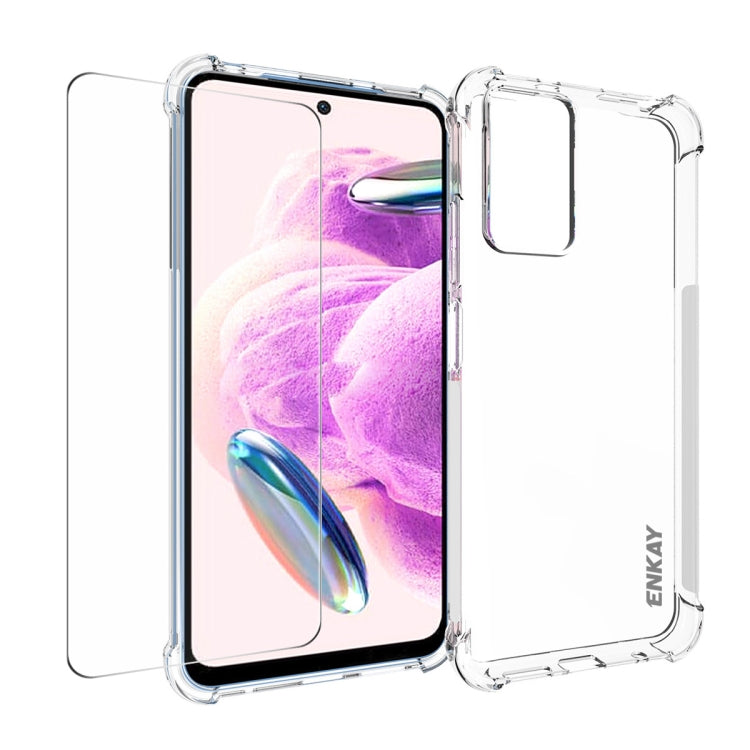ENKAY Custodia per telefono antiurto in TPU trasparente con pellicola in vetro, For Xiaomi Redmi Note 12s, For Redmi K60 Ultra, For Xiaomi Redmi 12C, For Xiaomi 13T