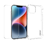 ENKAY Custodia per telefono antiurto in TPU trasparente con pellicola in vetro, For iPhone 14 Plus, For iPhone 15 Pro Max, For iPhone 14, For iPhone 15 Pro, For iPhone 14 Pro, For iPhone 15 Plus, For iPhone 14 Pro Max, For iPhone 15
