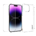 ENKAY Custodia per telefono antiurto in TPU trasparente con pellicola in vetro, For iPhone 14 Plus, For iPhone 15 Pro Max, For iPhone 14, For iPhone 15 Pro, For iPhone 14 Pro, For iPhone 15 Plus, For iPhone 14 Pro Max, For iPhone 15