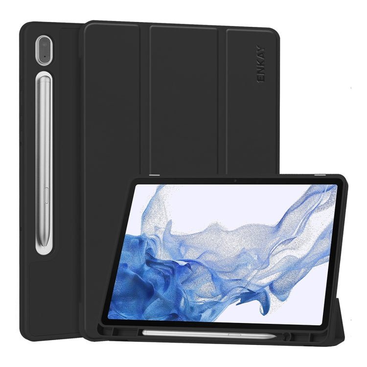 ENKAY Tri-fold Custer Custodia Smart con fondo in TPU in pelle con slot per penna, For Samsung Galaxy Tab S9