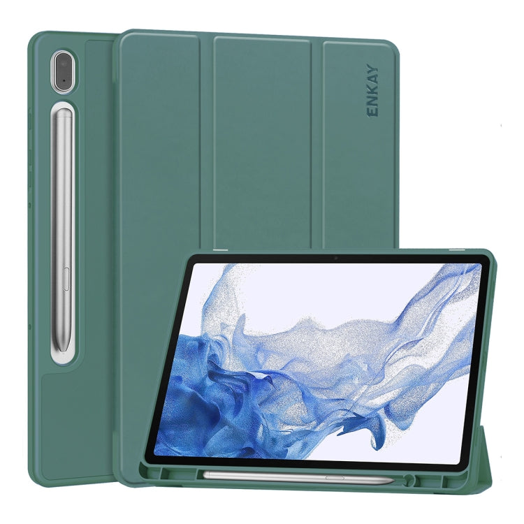 ENKAY Tri-fold Custer Custodia Smart con fondo in TPU in pelle con slot per penna, For Samsung Galaxy Tab S9